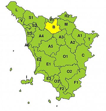 La mappa dell'allerta della Regione Toscana